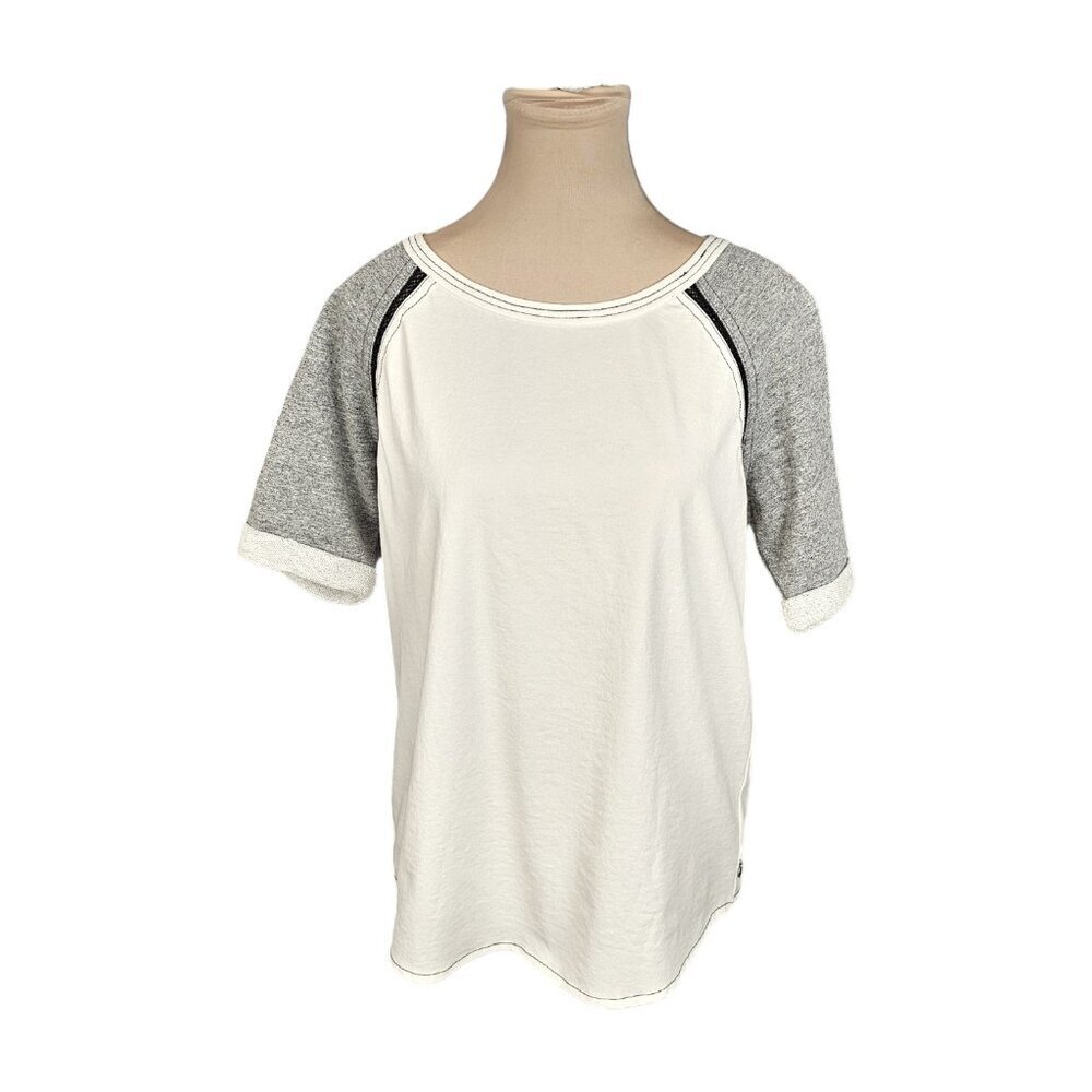 Maison Scotch White T-Shirt w/ Grey Sleeves Sz 2
